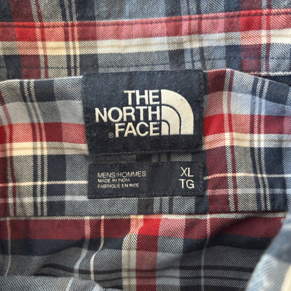 The North Face Mens XL Short Sleeve Plaid Button Down Shirt Blue Red White - Picture 3 of 9